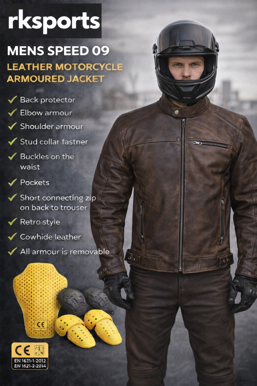 Rksports Mens Speed 09 Leather Motorcycle Armoured  Jacket