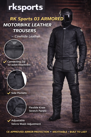 RK Sports 03 Armored Motorbike Leather Trousers –  Cowhide Leather