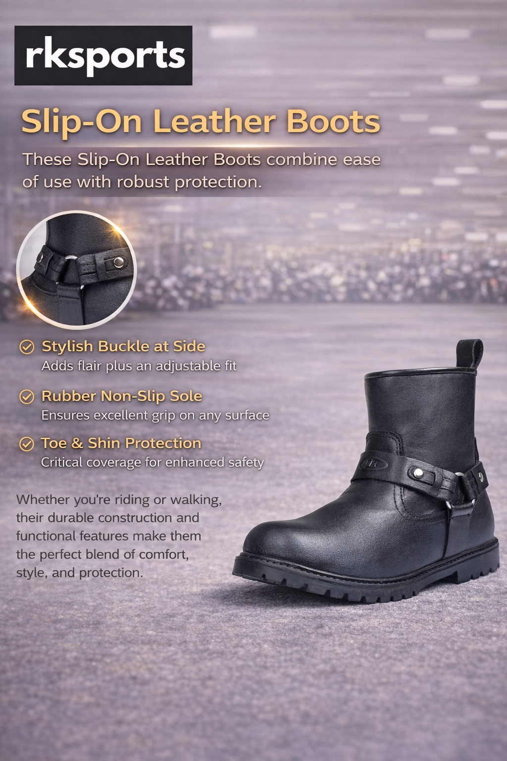 Bottes de moto cruiser en cuir RK Sports, modèle court 6606