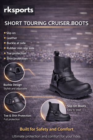 Bottes de moto cruiser en cuir RK Sports, modèle court 6606