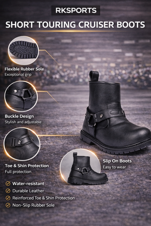 Bottes de moto cruiser en cuir RK Sports, modèle court 6606