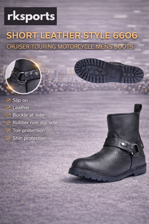 Bottes de moto cruiser en cuir RK Sports, modèle court 6606