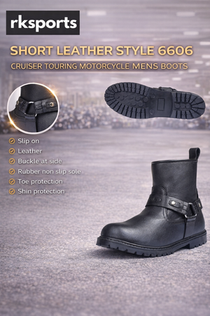 Bottes de moto cruiser en cuir RK Sports, modèle court 6606