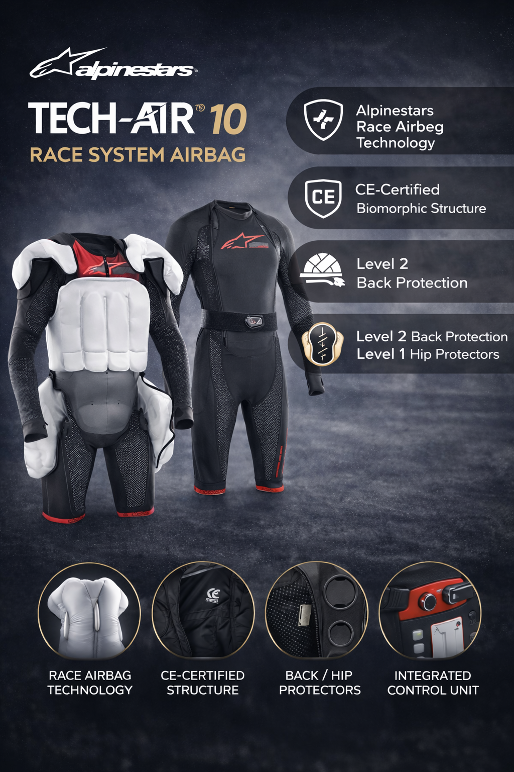 Tech-Air 10 Alpinestars Race System Airbag - Black / Bright Red