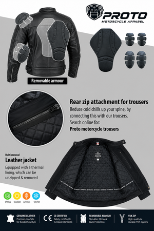 Blouson moto en cuir Proto Leather 1586 Fashion avec armure