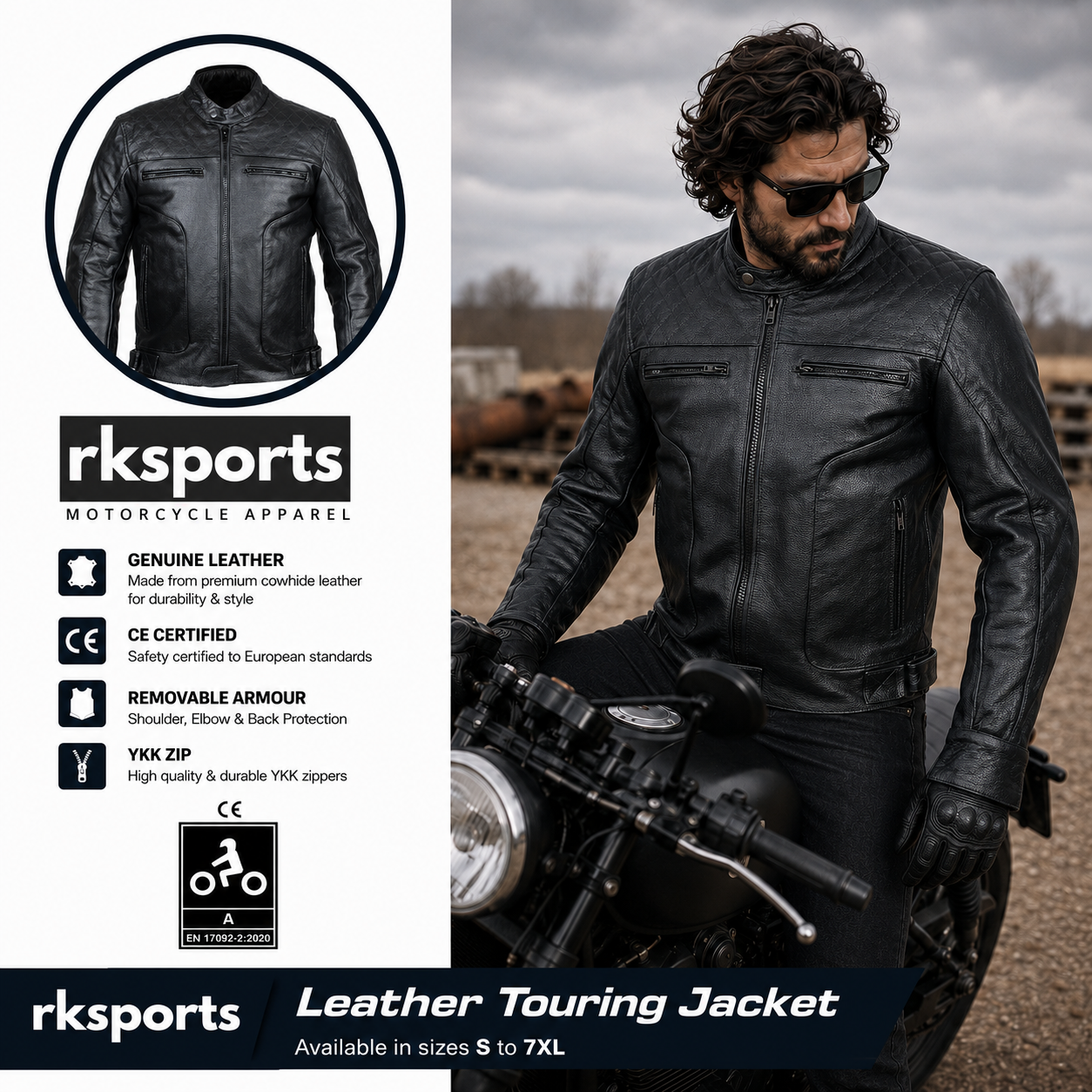 Blouson de moto en cuir style RK Sports 04