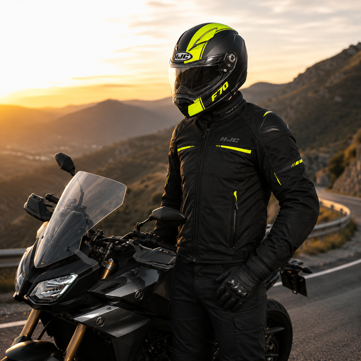 HJC F70 Mago MC4HSF Fluo Yellow Motorcycle Motorbike Helmet