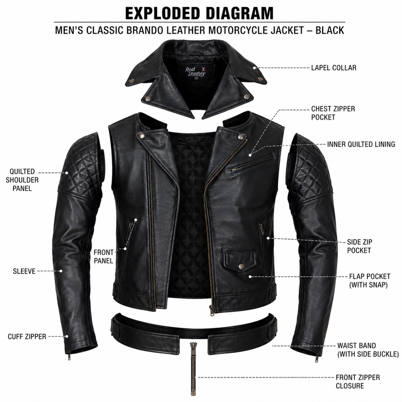 Men's Classic Brando Leather Motorcycle Jacket – Black