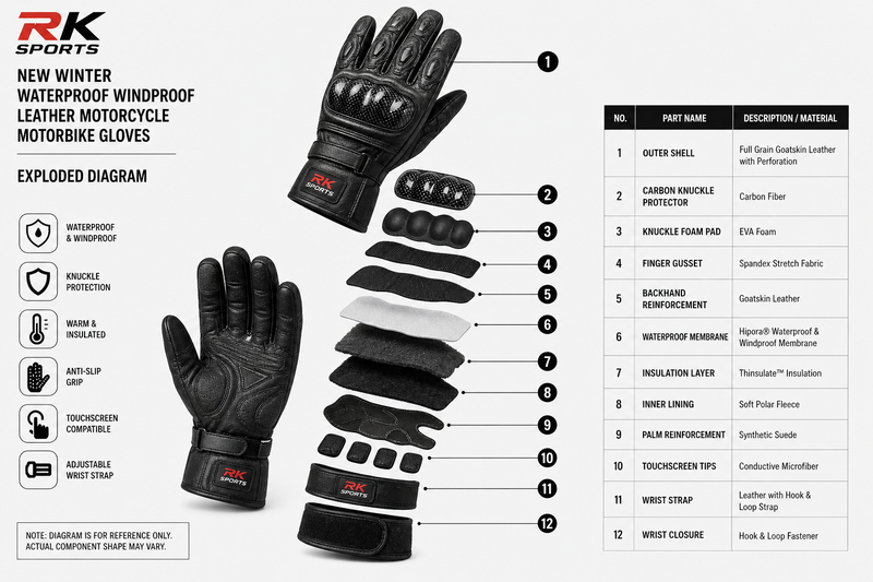 RKSports New Winter Waterproof Windproof Leather Motorcycle Motorbike Gloves
