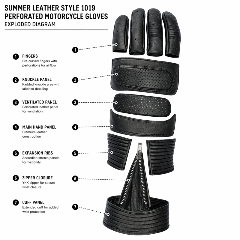 Summer  Leather style 1019 Perforated Motorcycle Motorbike Gloves