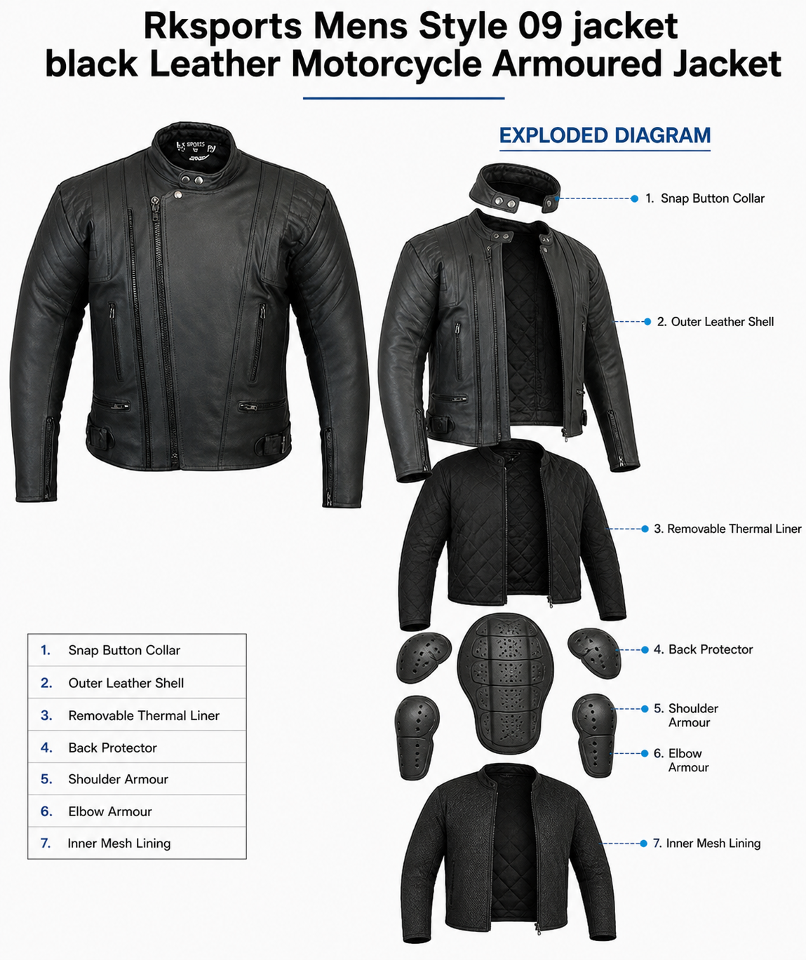 Blouson de moto en cuir style 09 RK Sports