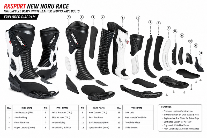 Rksport New Noru race Motorcycle Black white Leather Sports Race Boots