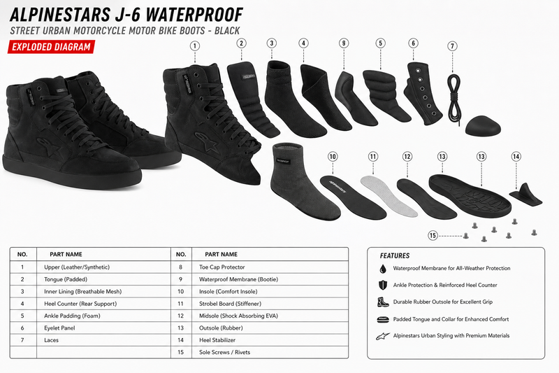 Alpinestars J-6 Waterproof Street Urban Motorcycle Motor Bike Boots Black