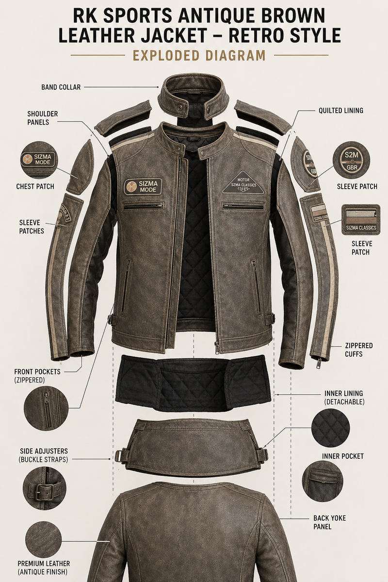 RK Sports Antique Brown Leather Jacket – Retro Style