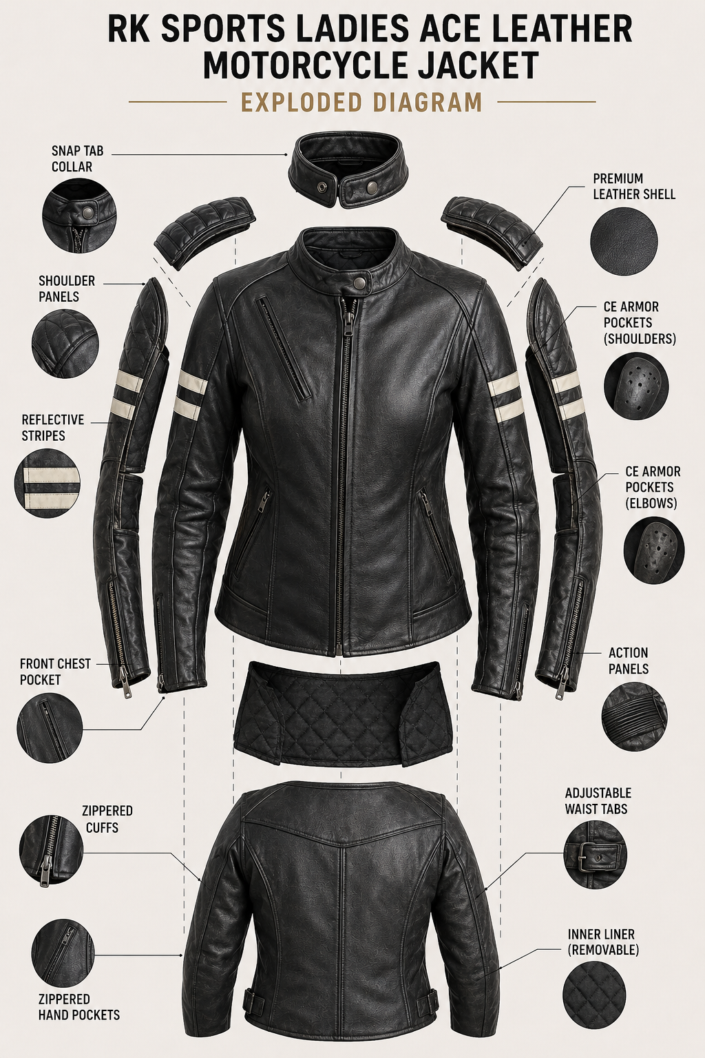Blouson de moto en cuir protecteur Ace RK Sports