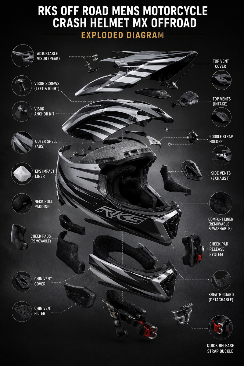 RKS Off Road Mens Motorcycle Motorbike Crash Helmets mx offroad