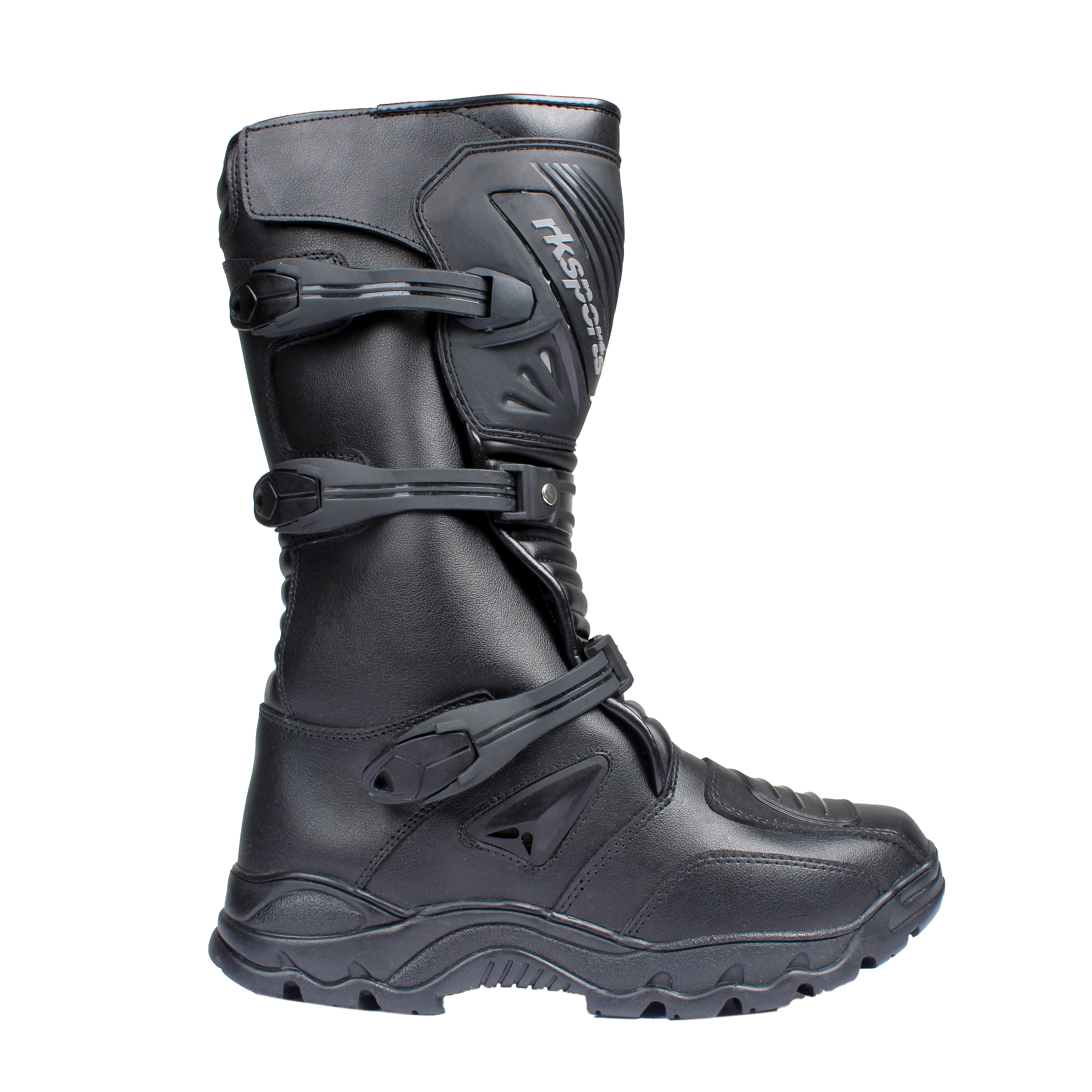 RKSPORTS MENS MOTORCYCLE MOTORBIKE RK-16 ADVENTURE BLACK LEATHER BOOTS
