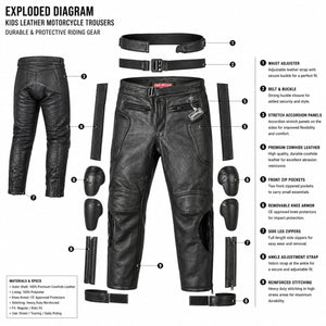 Pantalon de moto en cuir pour enfants RK Sports