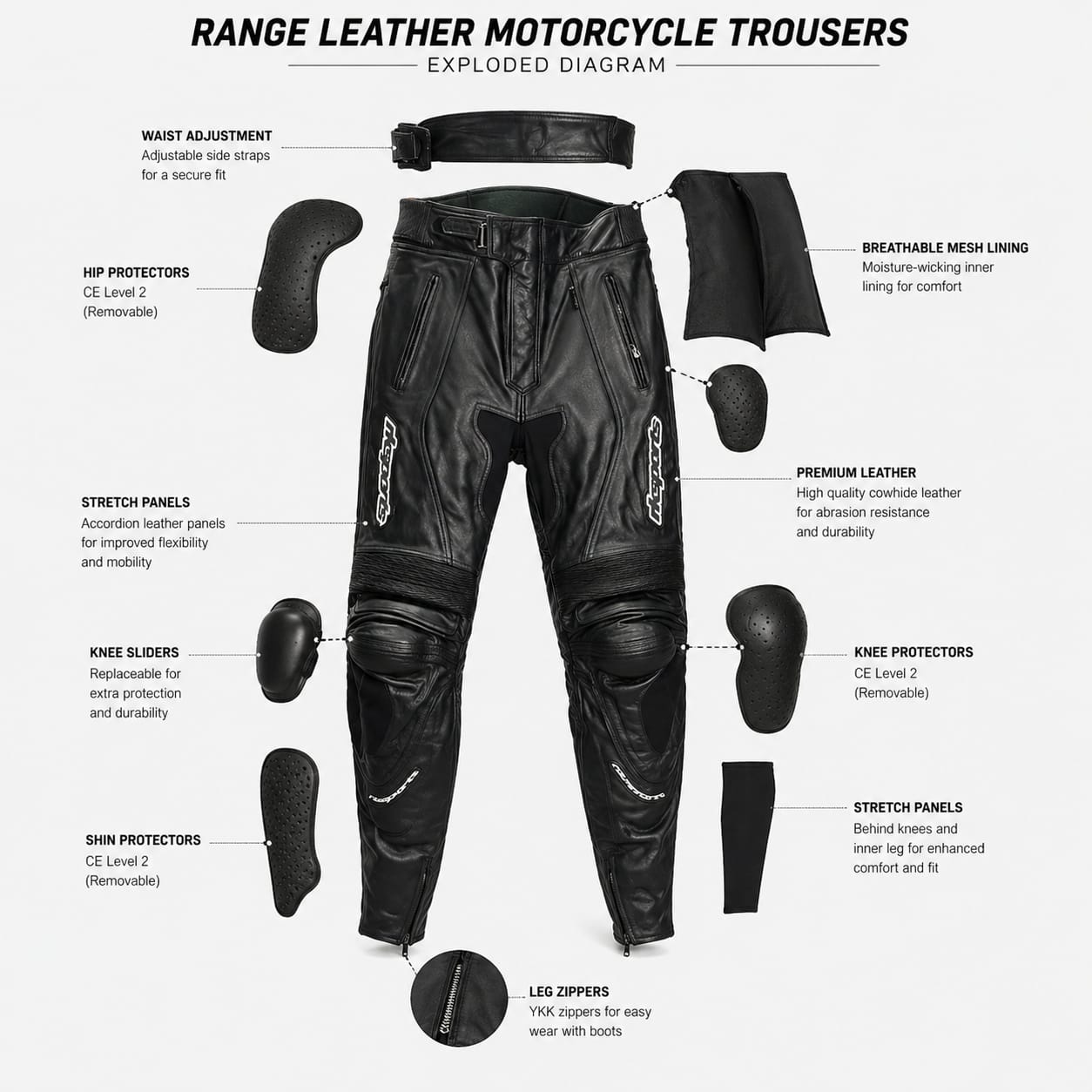 Pantalon de moto en cuir RK Sports