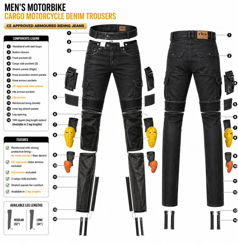 New Mens Stretch cargo motorbike Motorcycle  jeans with kevlar