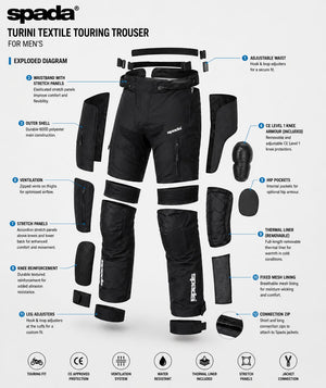 Pantalon moto textile Spada Turini Touring pour homme