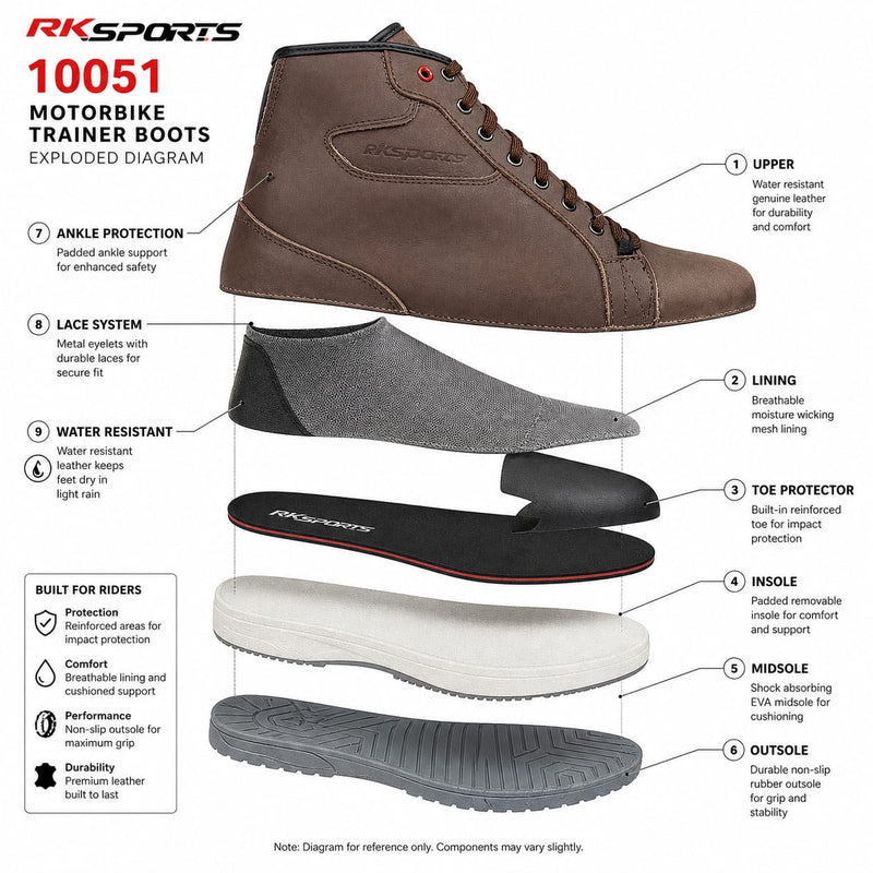 RKSports 10051 Motorbike Motorcycle Trainer Water Resistant Leather Boots