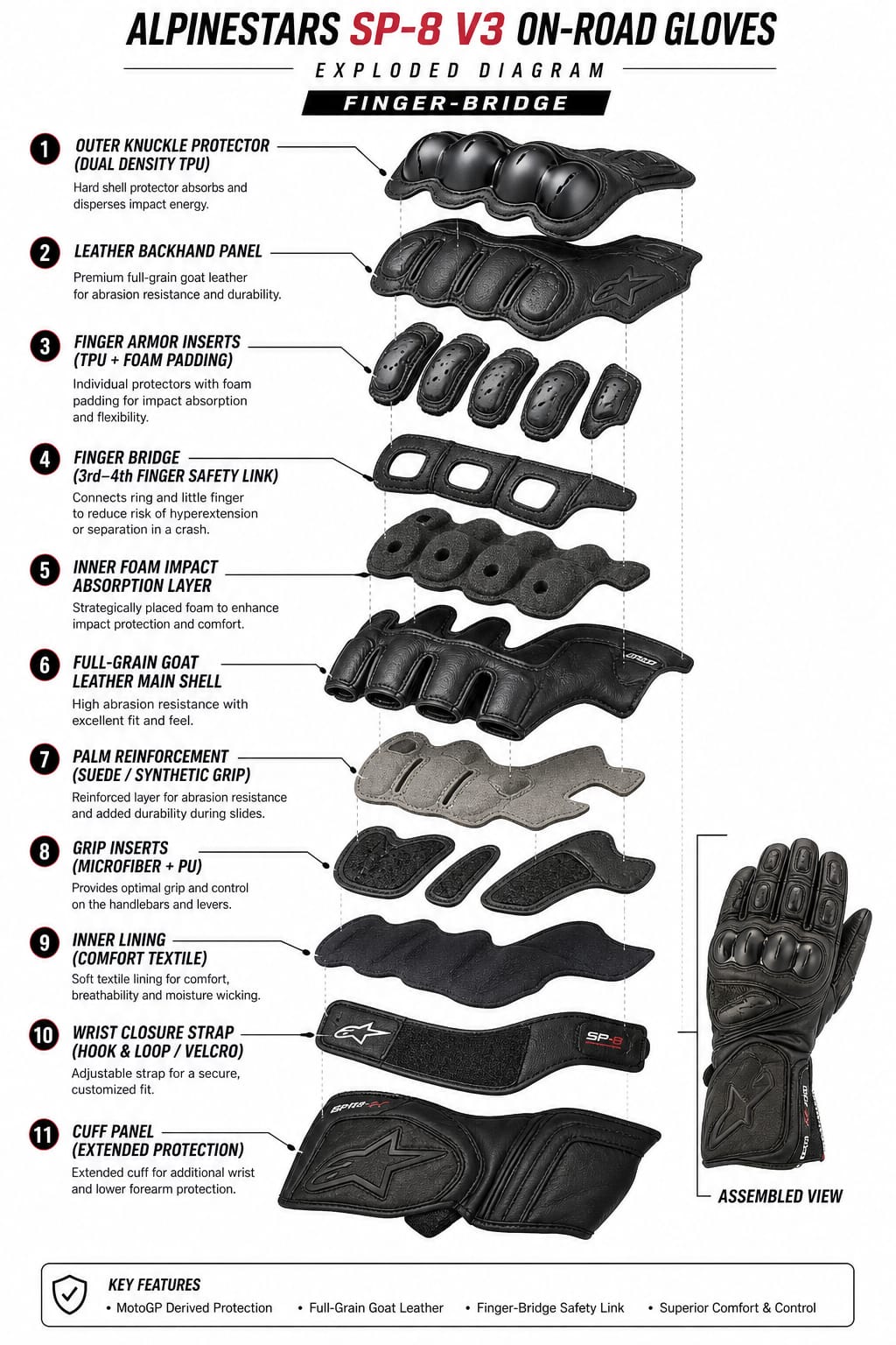 Alpinestars Sp-8 V3 On-Road Finger-Bridge Motorcycle Gloves