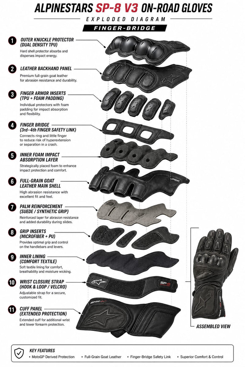 Alpinestars SP-8 V3 On-Road Motorcycle Gloves Men - Finger-Bridge