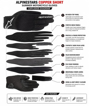 Gants de moto courts d'été Alpinestars Copper Sport neufs