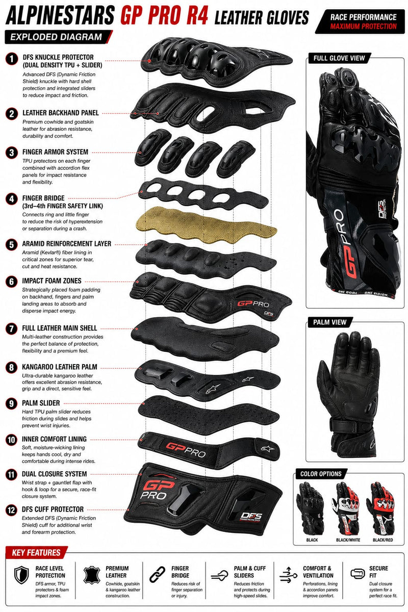 Alpinestars GP Pro R4 Leather Gloves - Black