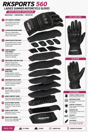 Gants de moto d'été en cuir RK Sports 560