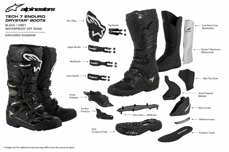 Alpinestars Tech 7 Enduro Drystar Boots Black Grey Waterproof Off Road