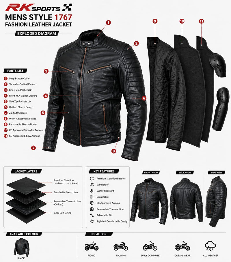 Rksports Mens  Style 1767 Fashion Leather jacket