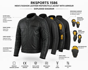 Blouson moto en cuir Proto Leather 1586 Fashion avec armure