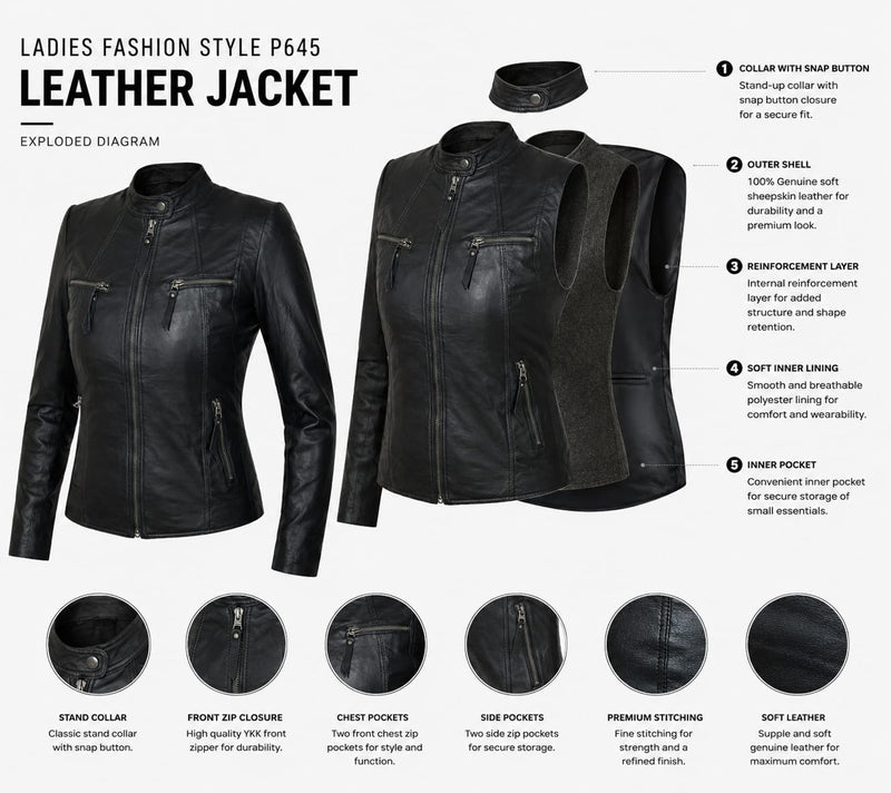Ladies Fashion Style P645 soft Real high quality leather jacket