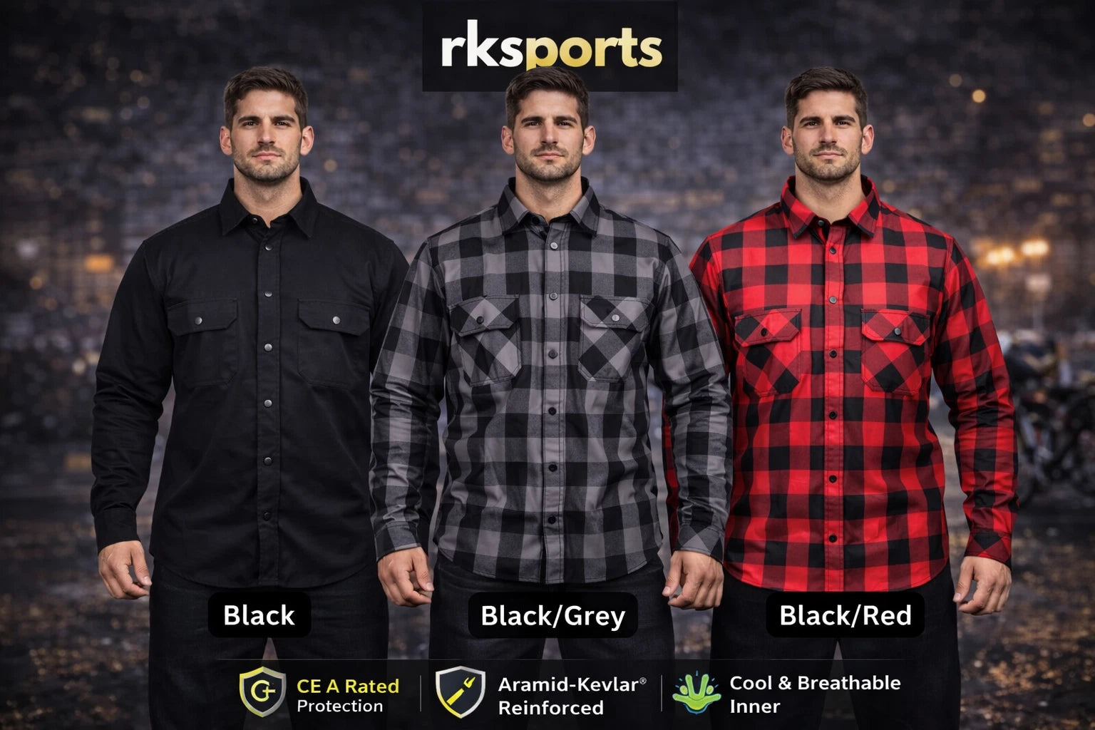 rksports armour shirt CE A Rated motorcycle motorbike Black/Grey/Red