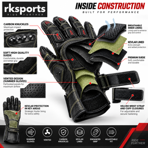 Gants de moto de course RK Sports à phalanges renforcées en carbone