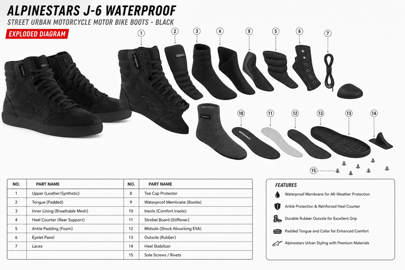 Alpinestars J-6 Waterproof Street Urban Motorcycle Motor Bike Boots - Black