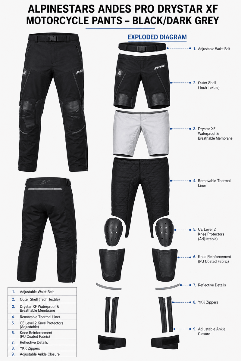 Alpinestars Leather Andes Pro Drystar XF Motorcycle Trousers