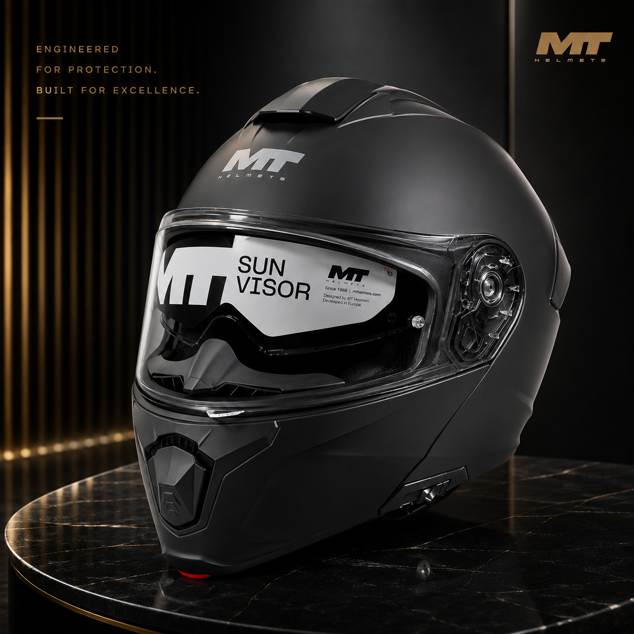 MT Modular Motorcycle Helmet – Matte Black | Flip-Up Full Face Helmet with Internal Sun Visor & Pinlock-Ready Visor