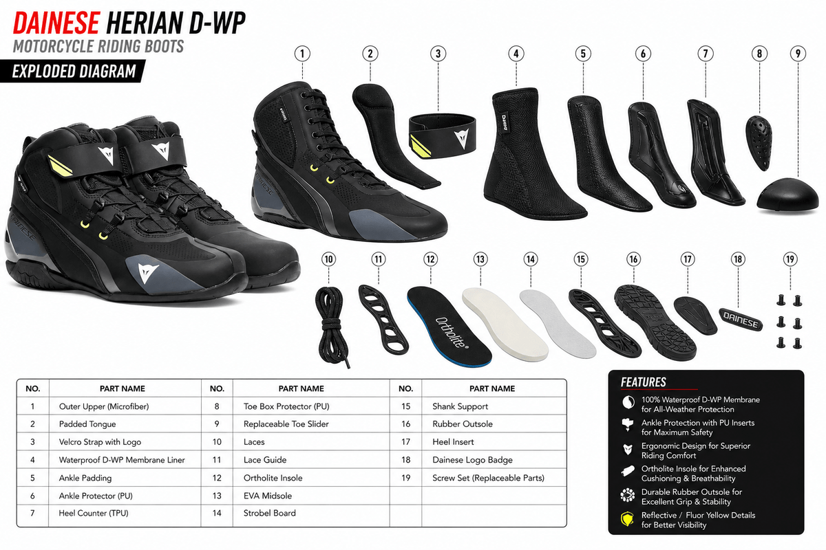 Boots DAINESE Herian D-WP Black / White / Yellow Fluor