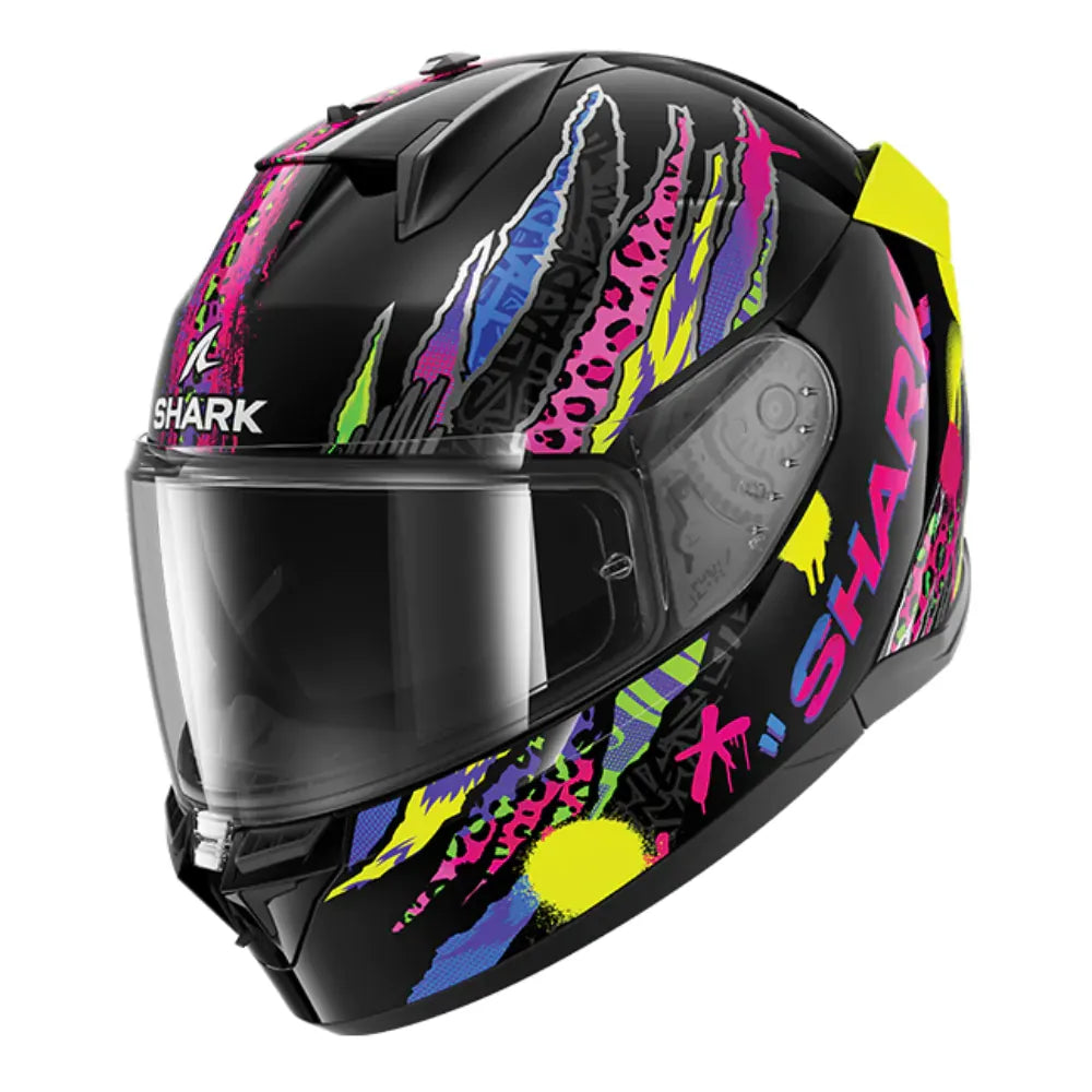 Shark D-Skwal 3 Full Face Motorbike Helmet Fawn KVY - Black/Purple/Blue/Yellow