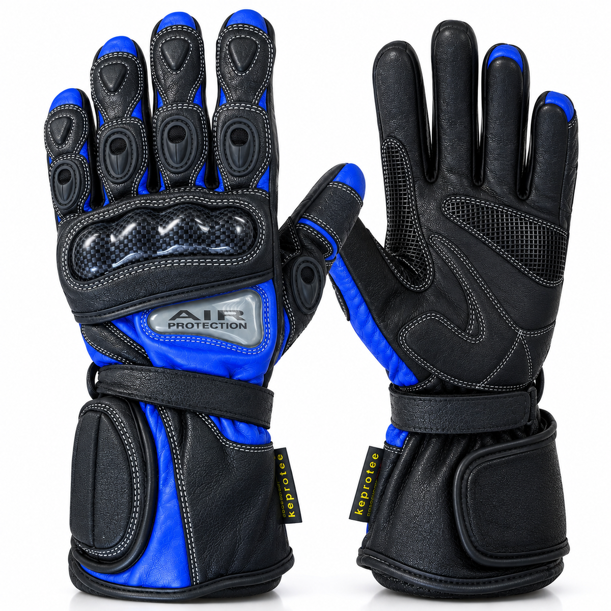 Motorcycle Gloves 504 Waterproof Leather Armoured Biker Riding Gloves Red Blue