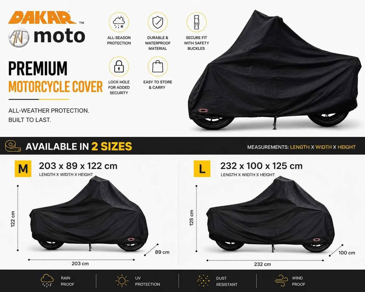 DAKAR Moto Motorcycle Cover Waterproof All Weather Bike Cover UV Rain Dust