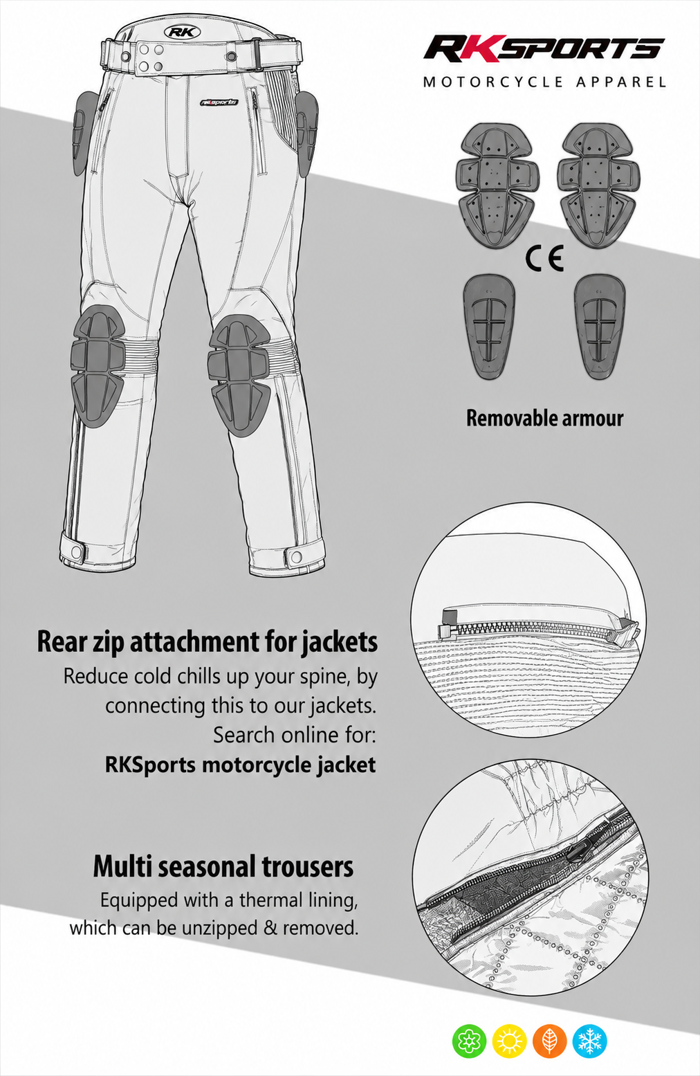 RKsports Airbourne Motorcycle motorbike Black Trouser with CE armour Cordura