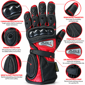 Motorcycle Gloves 504 Waterproof Leather Armoured Biker Riding Gloves Red Blue
