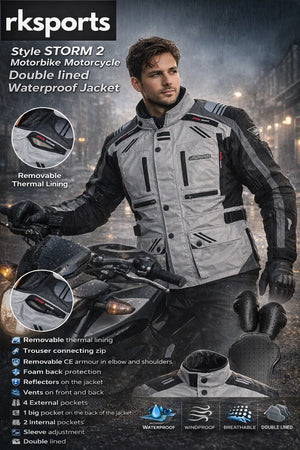 RKSports Style Storm 2 Motorcycle Double Lined Waterproof Jacket