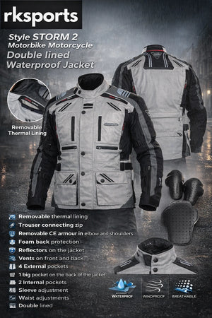 RKSports Style Storm 2 Motorcycle Double Lined Waterproof Jacket