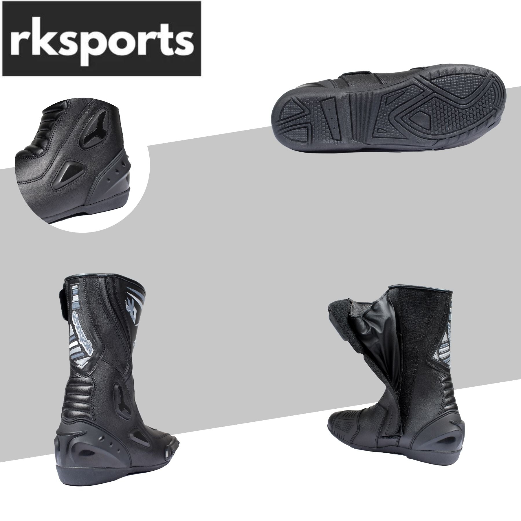 LV14 Motorcycle Black Blue Red Armoured Leather Waterproof Motorbike Race Boots