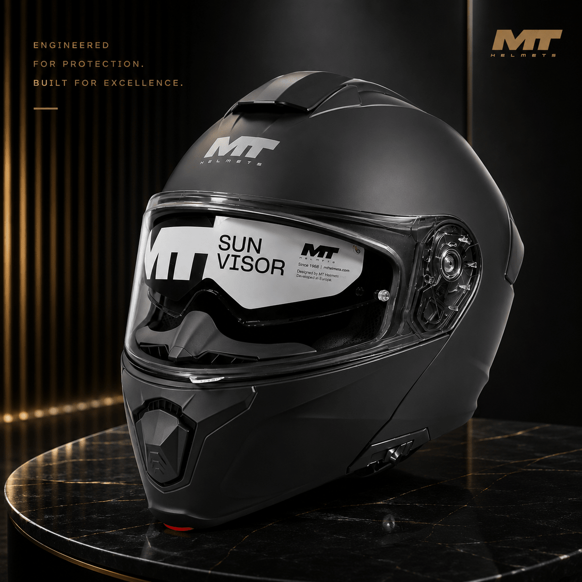 MT Modular Motorcycle Helmet – Matte Black | Flip-Up Full Face Helmet with Internal Sun Visor & Pinlock-Ready Visor
